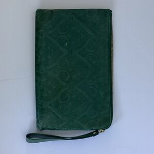 HOBO Embossed Green Leather Clutch Wristlet
